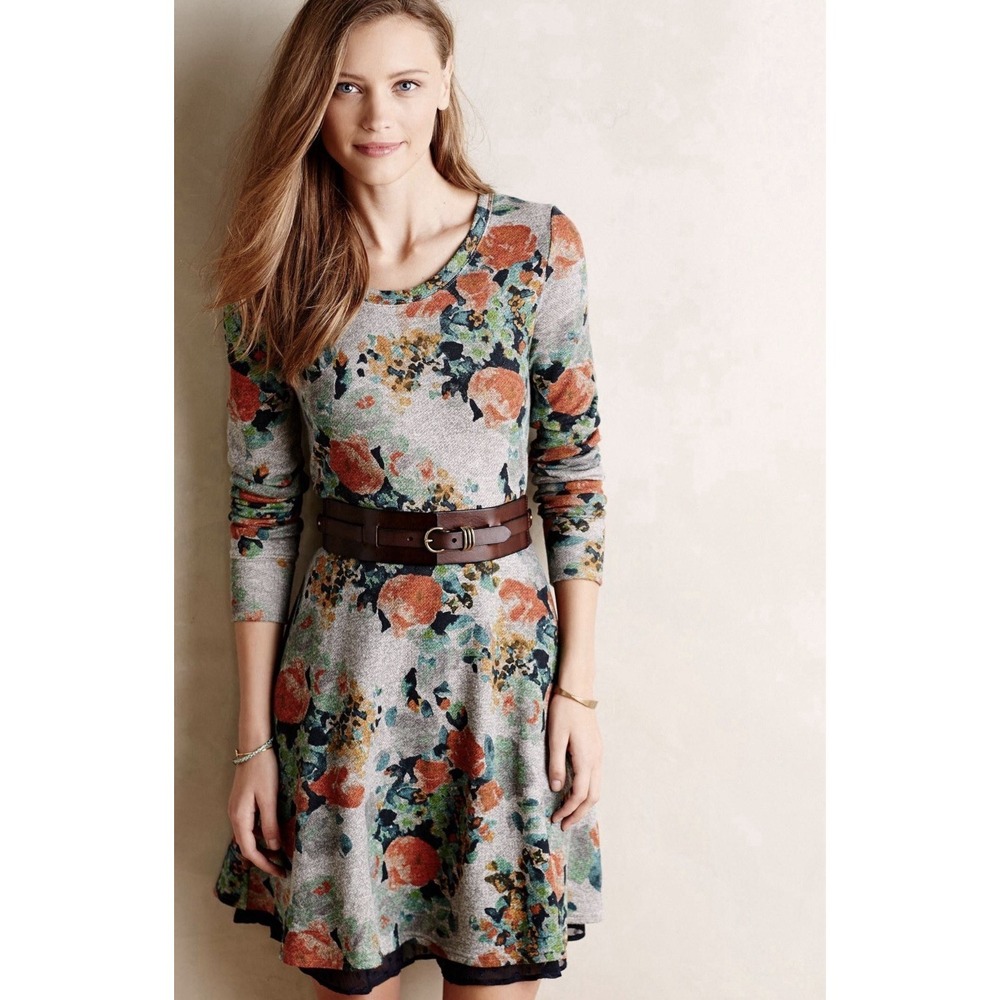 Anthropologie Saturday Sunday Women's Gray Floral Knit‎ Dress Size XS $128